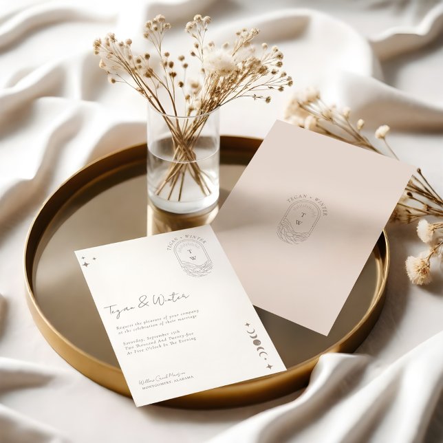 Minimal Celestial Holistic Moon & Stars Monogram Invitation (Minimal Celestial Holistic Moon & Stars Monogram Invitation)