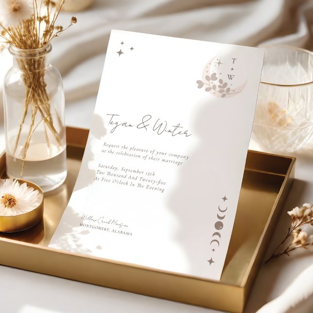 Minimal Celestial Holistic Moon & Stars Monogram Invitation (Minimal Celestial Holistic Moon & Stars Monogram Invitation)