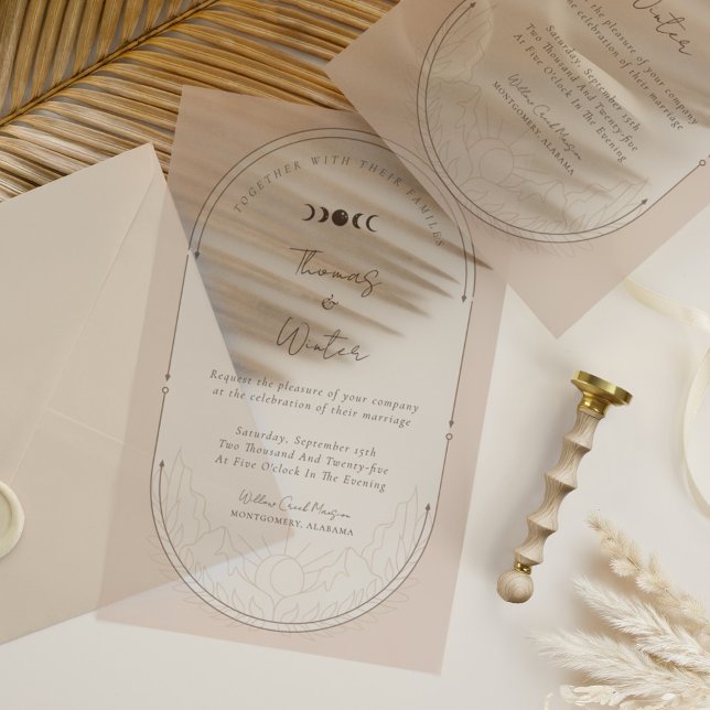 Minimal Celestial Holistic Moon & Stars Monogram Vellum Invitations (Minimal Celestial Holistic Moon & Stars Monogram Vellum Invitations)