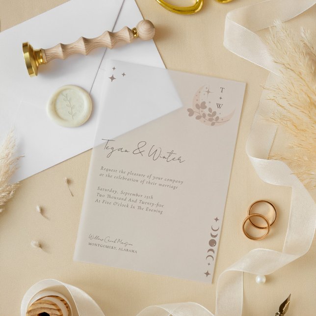 Minimal Celestial Holistic Moon & Stars Monogram Vellum Invitations (Minimal Celestial Holistic Moon & Stars Monogram Vellum Invitations)