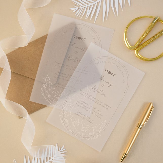 Minimal Celestial Holistic Moon & Stars Monogram Vellum Invitations (Minimal Celestial Holistic Moon & Stars Monogram Vellum Invitations)