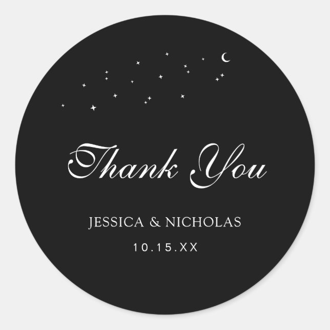 Minimal Celestial Thank You Script Wedding Favor  Classic Round Sticker (Front)