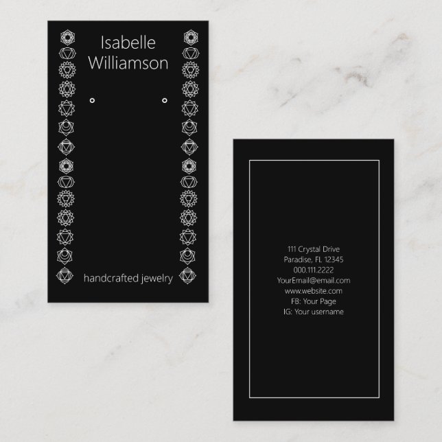 Minimal Chakras Handmade Jewelry Earring Display  Business Card (Front/Back)