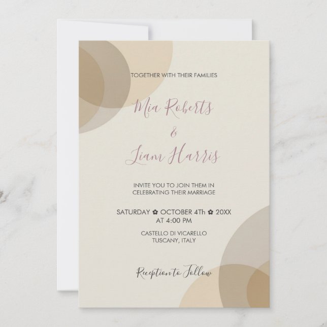 Minimal Champagne Ivory Circles Wedding Invitation (Front)