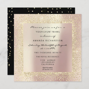 Minimal Champaigne Gold Black Confetti Rose Blush Invitation