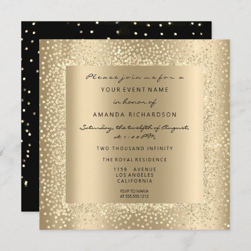 Minimal Champaigne Gold Black Confetti Sepia Glam Invitation
