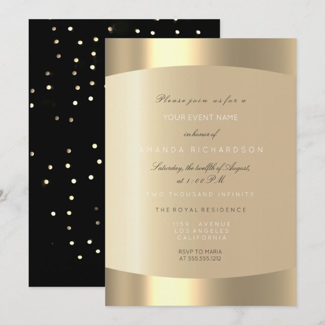 Minimal Champaigne Gold Black Confetti Sepia Ivory Invitation (Front/Back)