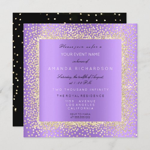 Minimal Champaigne Gold Black Confetti Violet Purp Invitation