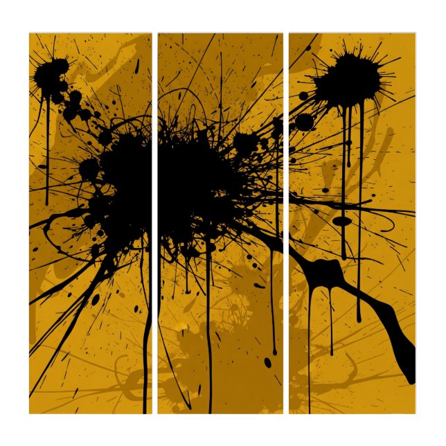 Minimal Chaos Mustard Ink Panels Triptych Design. (Front)