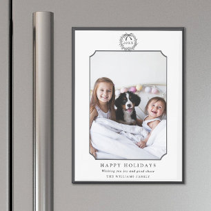 Minimal Charcoal Happy Holidays Photo Magnet