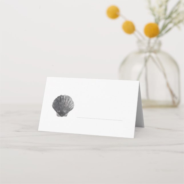 Minimal Charcoal Scallop Shell Place Card (Front)