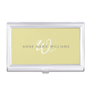 Minimal Chartreuse White Script Monogram Business Card Case