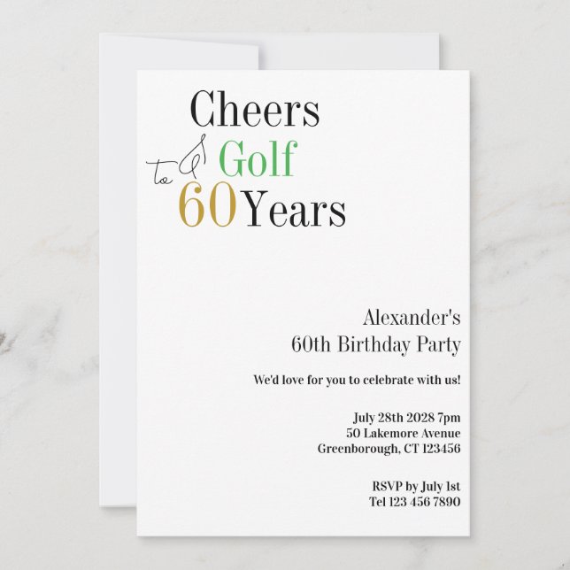 Minimal Cheers 60 years Golf 60th Birthday Party Invitation (Front)