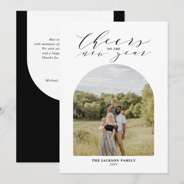 Minimal Cheers to the New Year Photo Holiday Card (Front/Back)