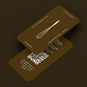 Minimal Chef Baker Caterer Pastry Brown Whisk Business Card