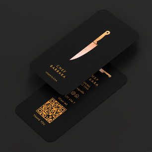 Minimal Chef Black Orange Knife Restaurant Business Card