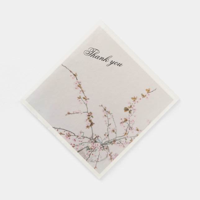 Minimal Cherry Blossom Branches in Glass Vase Napkins (Corner)