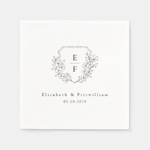 Minimal Cherry Blossom Monogram Crest Wedding Napkins