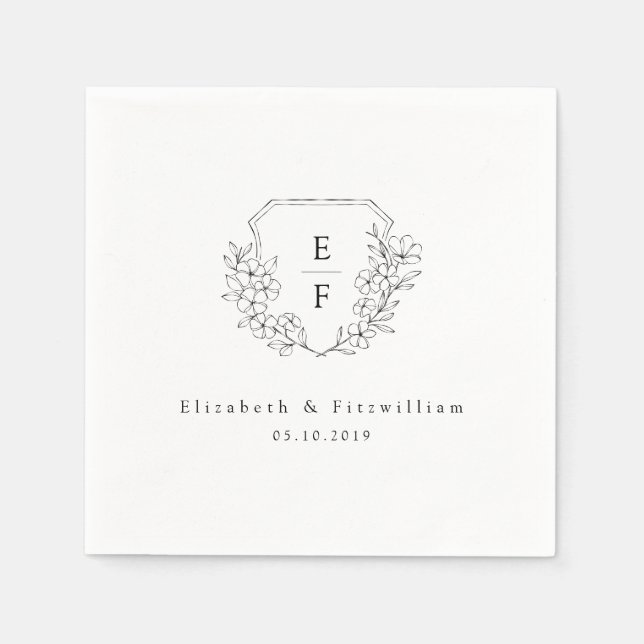 Minimal Cherry Blossom Monogram Crest Wedding Napkins (Front)