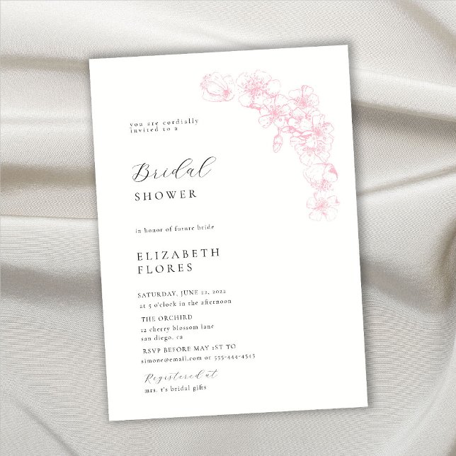Minimal Cherry Blossom Pink Floral Bridal Shower Invitation (Creator Uploaded)