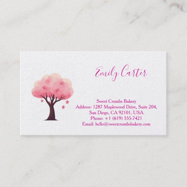 Minimal Cherry Blossom Trendy Business Card (Front)