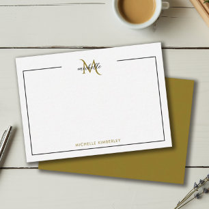 Minimal Chic Black and Gold Monogram Note Card
