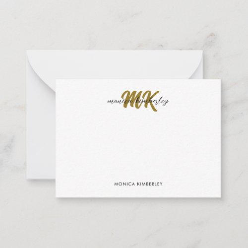 Minimal Chic Black and Gold Monogram Note Card