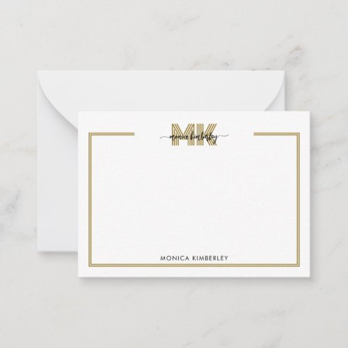 Minimal Chic Black and Gold Monogram Note Card