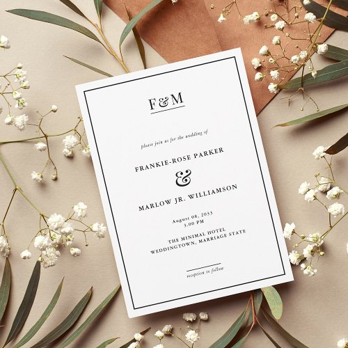 Minimal Chic Black and White Border Wedding Invitation