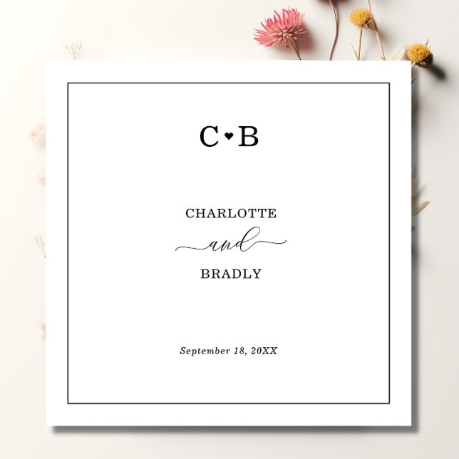 Minimal Chic Black and White Border Wedding Napkins (Creator Uploaded)