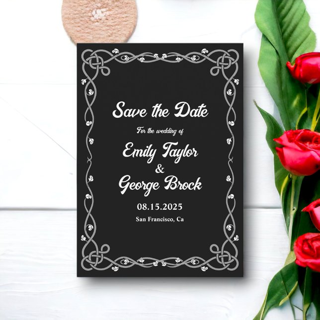 Minimal Chic Black And White Modern Floral Wedding Save The Date (Creator Uploaded)