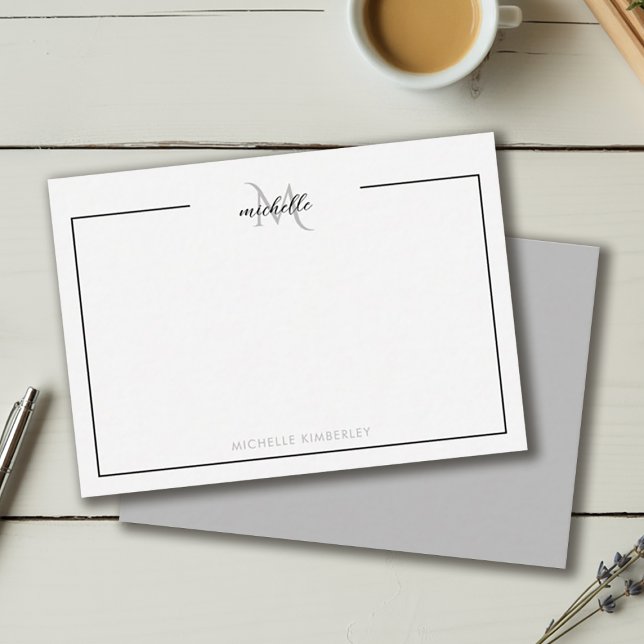 Minimal Chic Black and White Monogram Note Card (Minimal Chic Black and White Monogram Note Car)