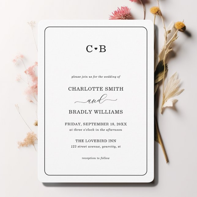 Minimal Chic Black and White Round Border Wedding Invitation (Creator Uploaded)