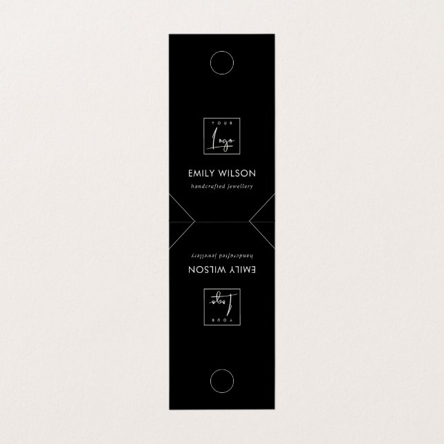 Minimal Chic Black White Hanging Necklace Display Business Card (Outside Unfolded)