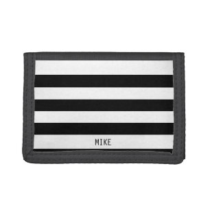 Minimal Chic Black White Stripe Lines Custom    Trifold Wallet