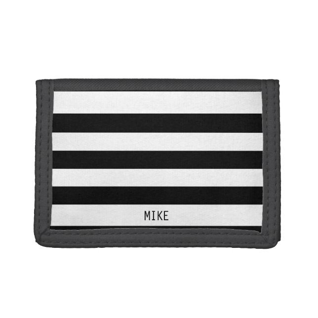 Minimal Chic Black White Stripe Lines Custom    Trifold Wallet (Front)