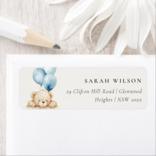  Minimal Chic Blue Bearly Wait Balloon Address Label