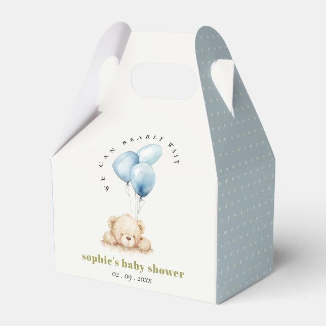 Minimal Chic Blue Bearly Wait Balloon Baby Shower Favor Boxes (Front Side)