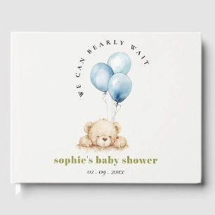 Minimal Chic Blue Bearly Wait Balloon Baby Shower Guest Book