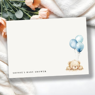 Minimal Chic Blue Bearly Wait Balloon Baby Shower Note Card
