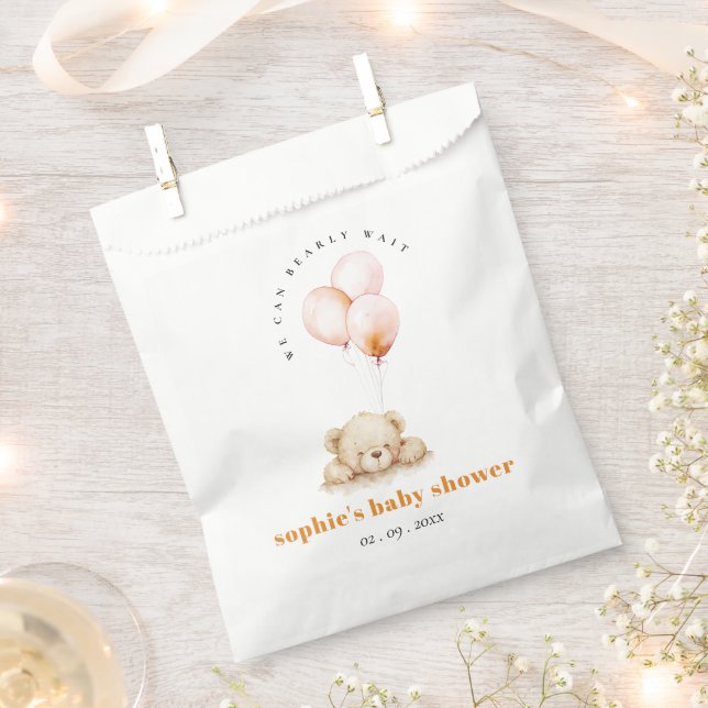 Minimal Chic Blush Bearly Wait Balloon Baby Shower Favor Bag (Clipped)