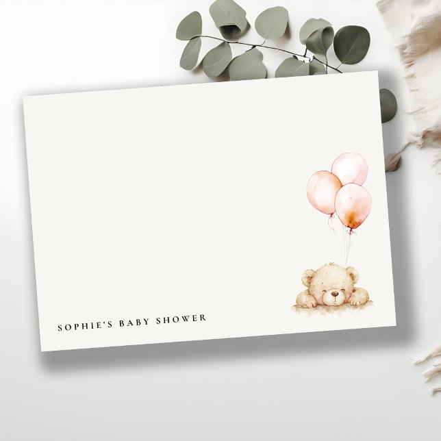 Minimal Chic Blush Bearly Wait Balloon Baby Shower Note Card (Creator Uploaded)