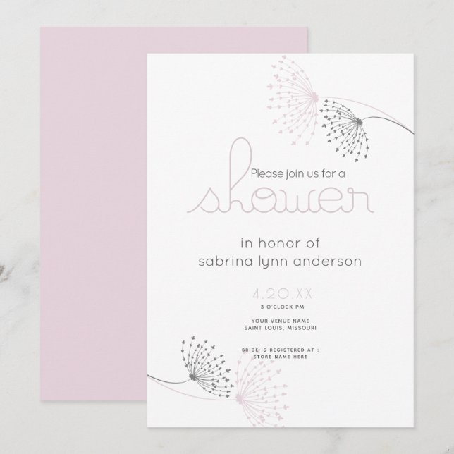 Minimal Chic Blush Pink and Charcoal  Flowers Invitation (Front/Back)
