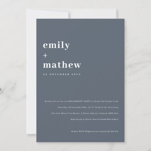 Minimal Chic Bold Grey Blue Typography Engagement Invitation