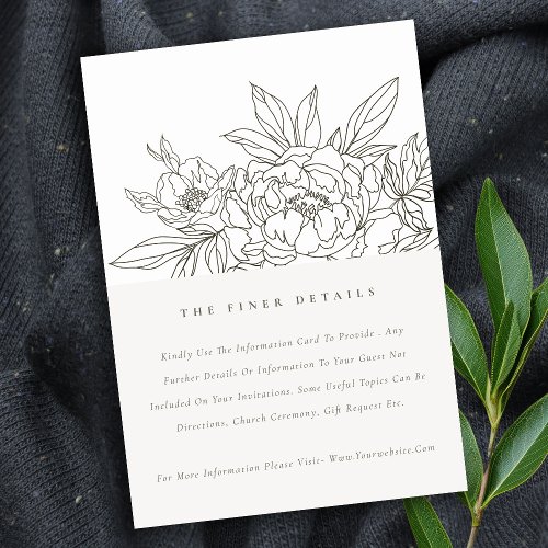 Minimal Chic Brown Floral Sketch Wedding Details Enclosure Card