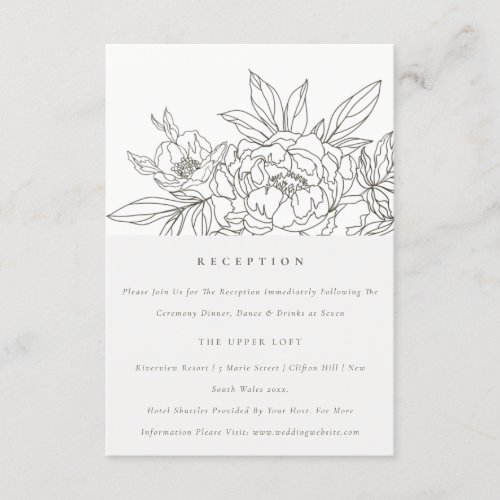 Minimal Chic Brown Floral Sketch Wedding Reception Enclosure Card