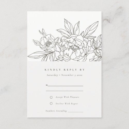 Minimal Chic Brown Floral Sketch Wedding RSVP Enclosure Card