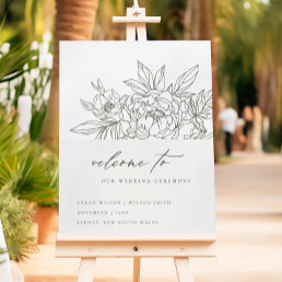 Minimal Chic Brown Floral Sketch Wedding Welcome Foam Board