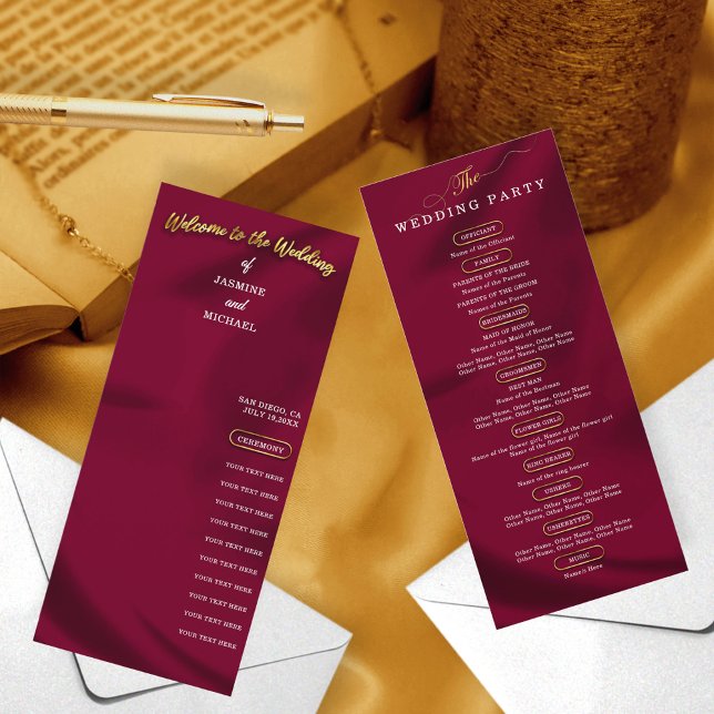 Minimal Chic Burgundy and Gold Wedding Program  (Creator Uploaded)