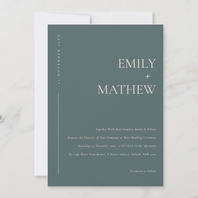 Minimal Chic Dusky Green Blush Typography Wedding Invitation (Front)